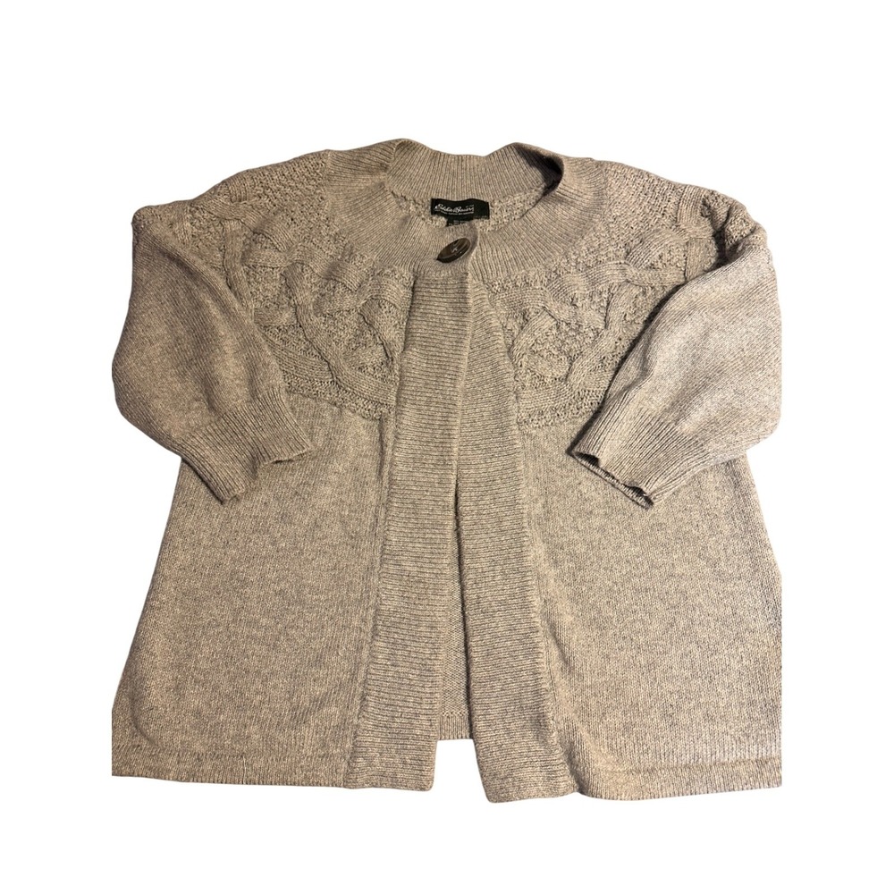 Eddie Bauer Womens Gray Cable Knit Angora Blend Single Button Cardigan Sweater M